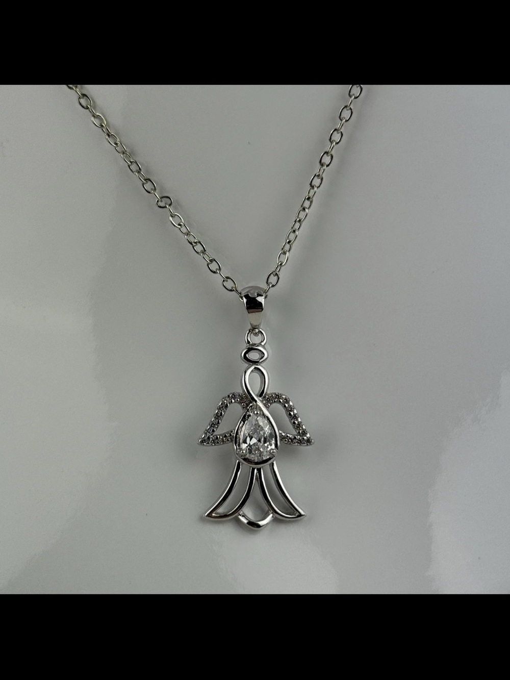 Simulated Diamond Guardian Angel CZ Pave Wings Silver Tone Christian Religious!